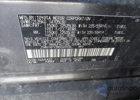 2021 Toyota Rav4 Limited из США, поврежденный, VIN JTMN1RFV3MD069936